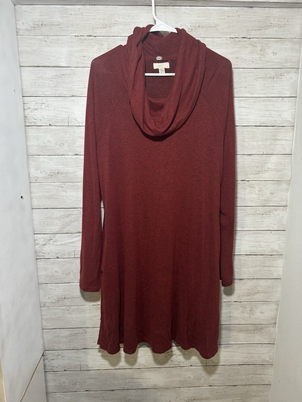 Womens XL Long Sleeve Winter Dress Pockets Maroon Burgundy Red Knee Length Cupio